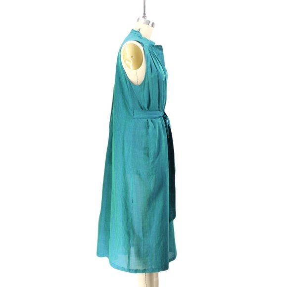 Mii The Iridescent Joe Wrap Dress Silk Cotton Iridescent Green Blue Belted Midi - Picture 8 of 15